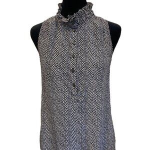 J Crew Sleeveless Ruffle Neck Blouse Chevron Pattern Size 00 Streetwear Feminine